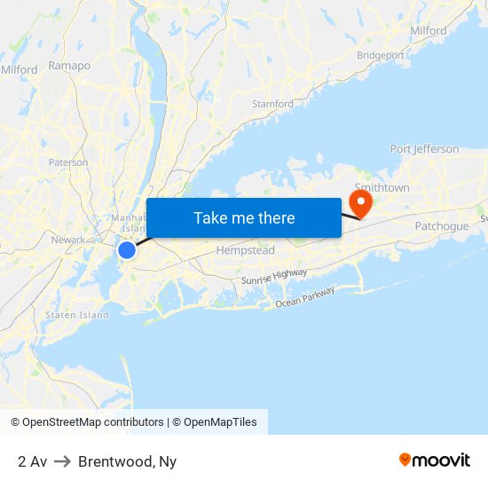 2 Av to Brentwood, Ny map