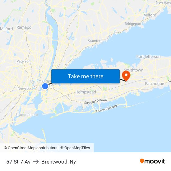 57 St-7 Av to Brentwood, Ny map