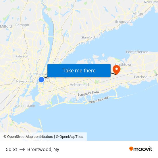 50 St to Brentwood, Ny map
