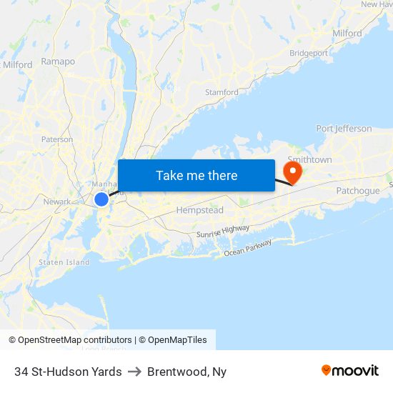 34 St-Hudson Yards to Brentwood, Ny map