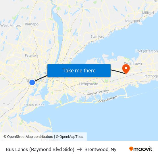 Bus Lanes (Raymond Blvd Side) to Brentwood, Ny map