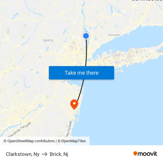 Clarkstown, Ny to Brick, Nj map