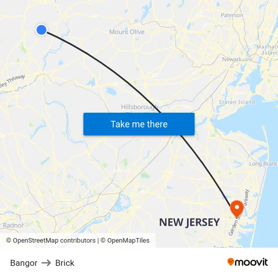 Bangor to Brick map