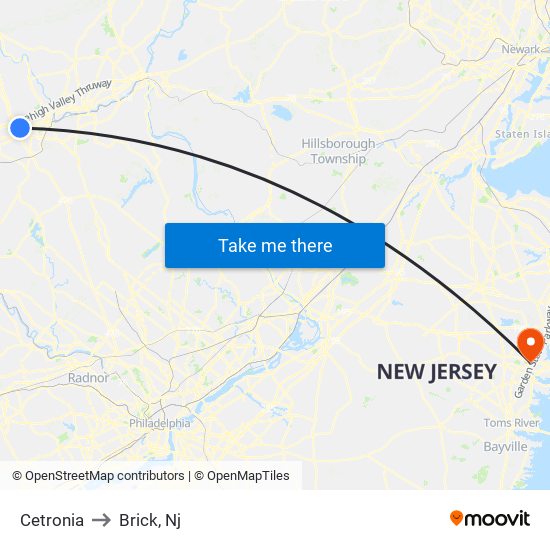 Cetronia to Brick, Nj map