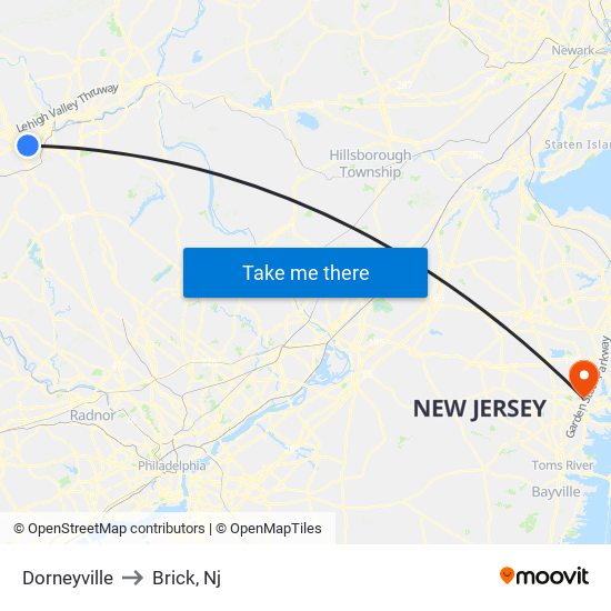 Dorneyville to Brick, Nj map