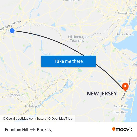 Fountain Hill to Brick, Nj map