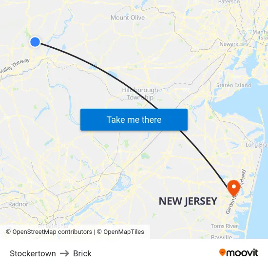 Stockertown to Brick map