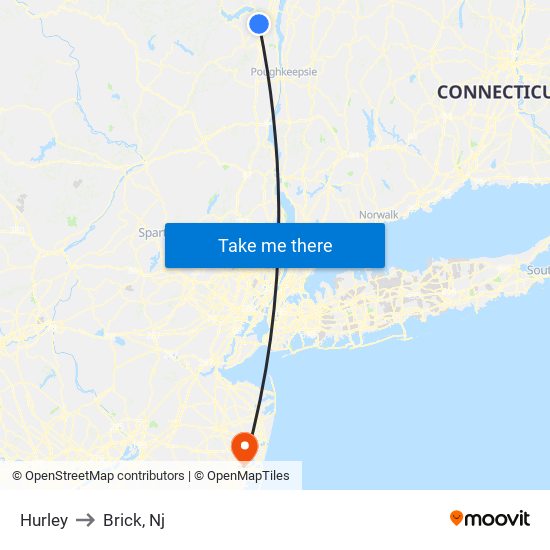 Hurley to Brick, Nj map