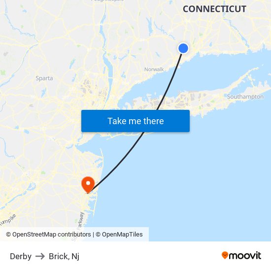 Derby to Brick, Nj map