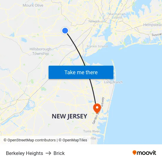 Berkeley Heights to Brick map