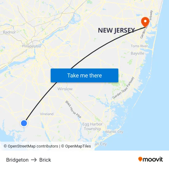 Bridgeton to Brick map