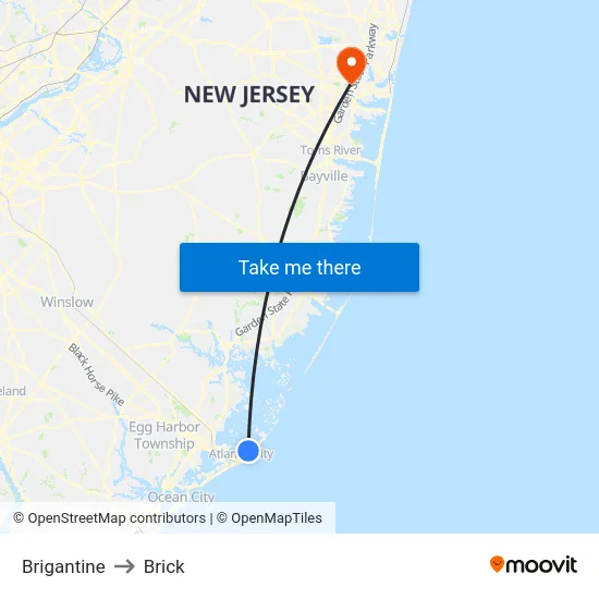 Brigantine to Brick map