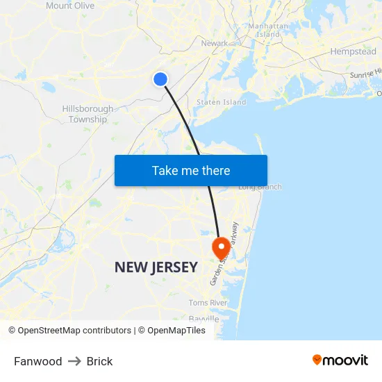 Fanwood to Brick map