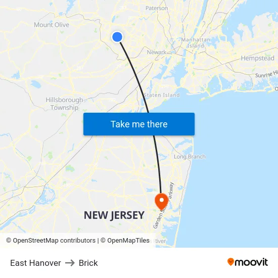 East Hanover to Brick map