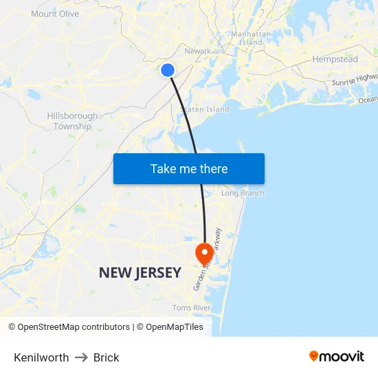 Kenilworth to Brick map