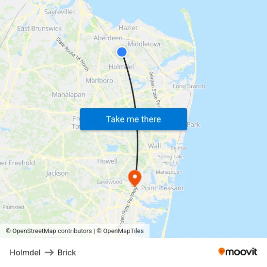 Holmdel to Brick map