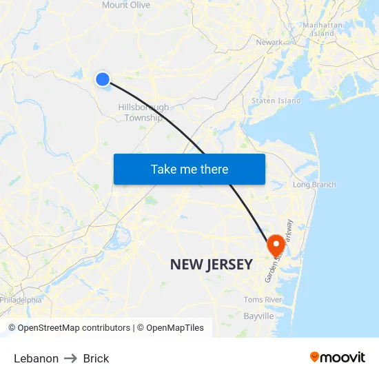 Lebanon to Brick map