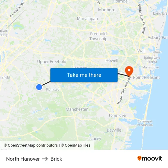 North Hanover to Brick map