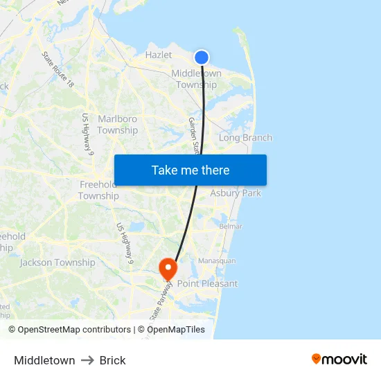 Middletown to Brick map