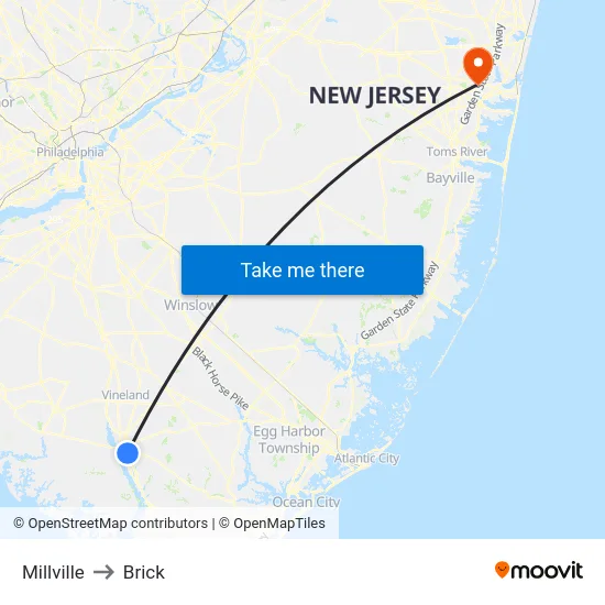 Millville to Brick map