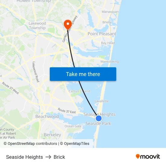 Seaside Heights to Brick map