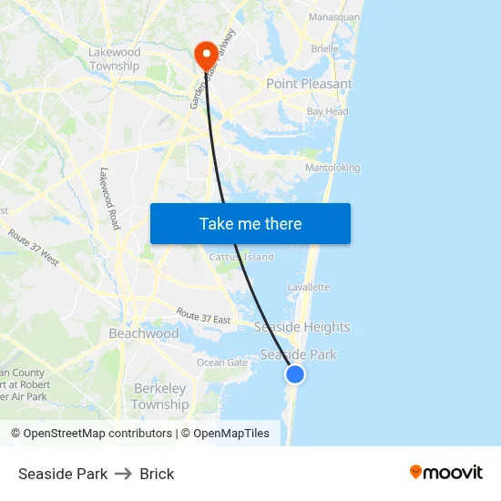 Seaside Park to Brick map