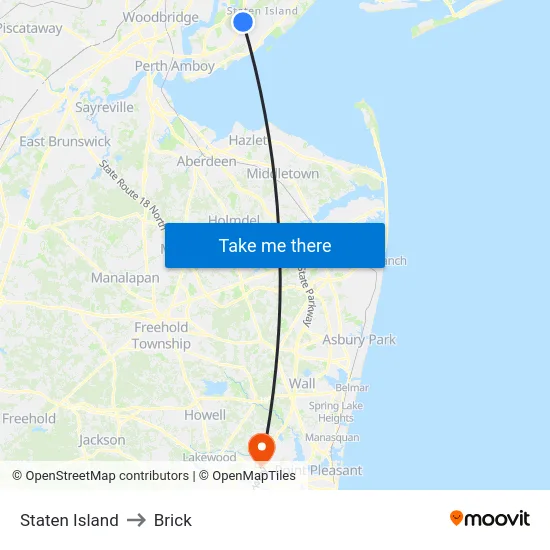 Staten Island to Brick map