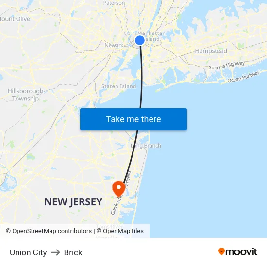 Union City to Brick map