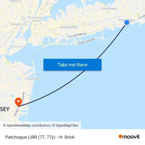 Patchogue LIRR (77, 77y) to Brick map