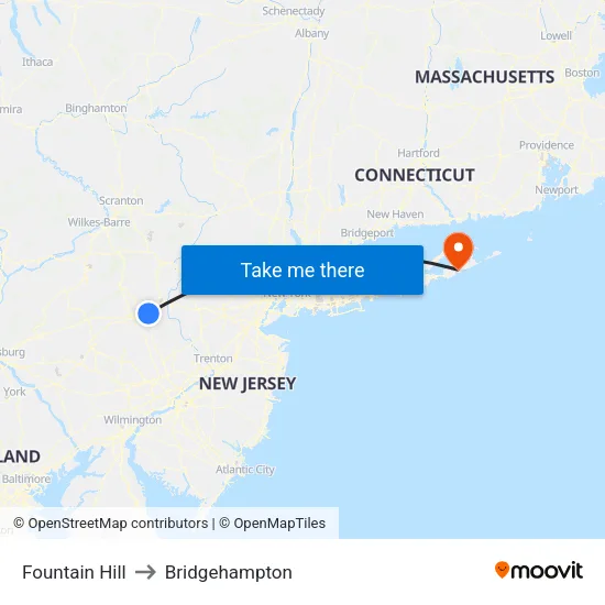 Fountain Hill to Bridgehampton map