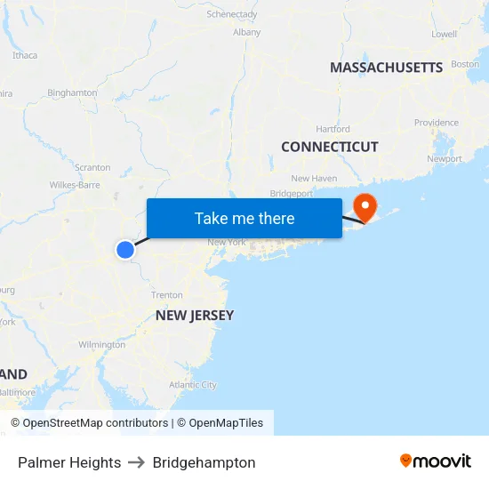 Palmer Heights to Bridgehampton map