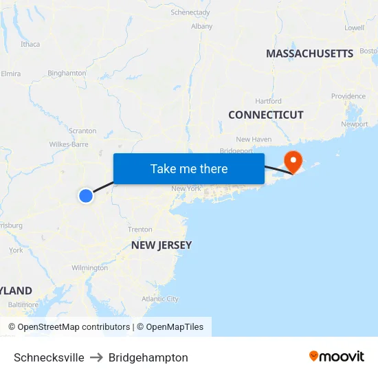 Schnecksville to Bridgehampton map