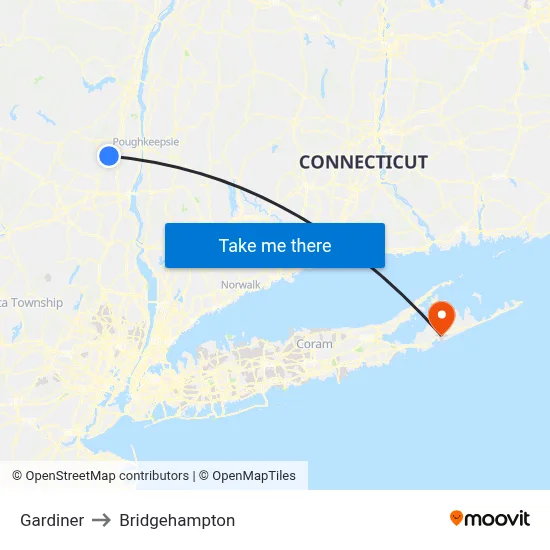 Gardiner to Bridgehampton map