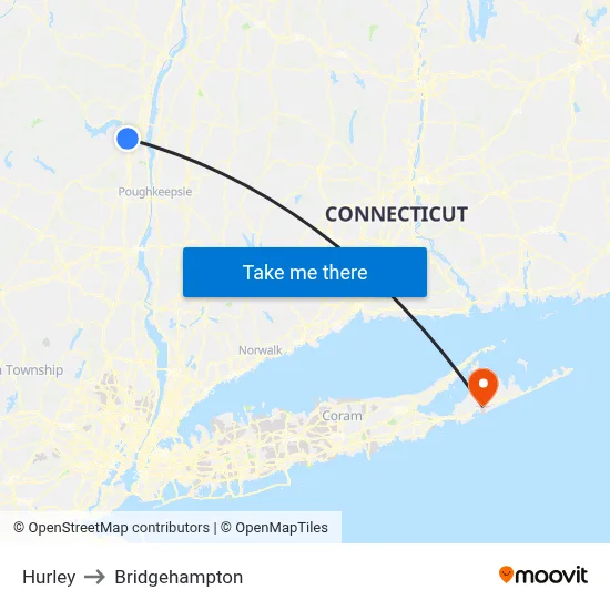 Hurley to Bridgehampton map