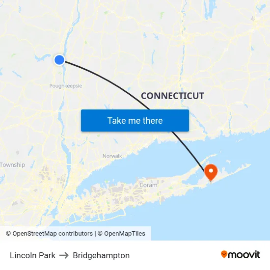 Lincoln Park to Bridgehampton map