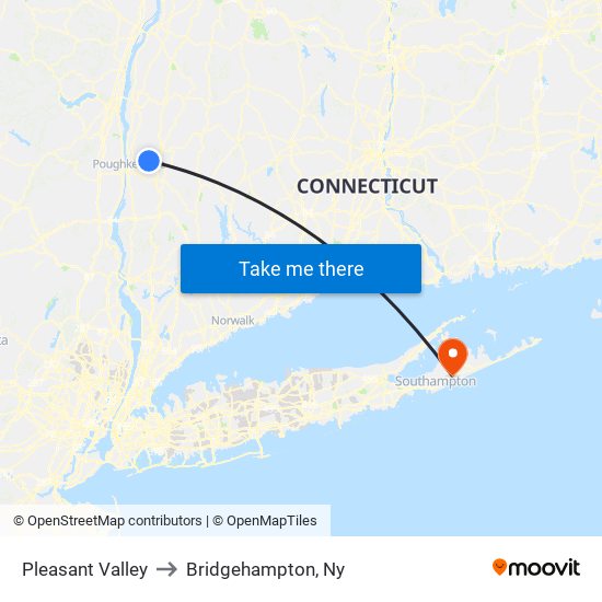 Pleasant Valley to Bridgehampton, Ny map