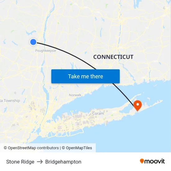 Stone Ridge to Bridgehampton map