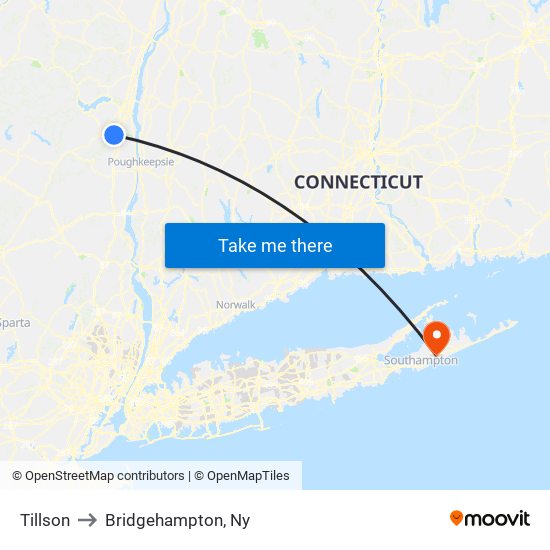 Tillson to Bridgehampton, Ny map