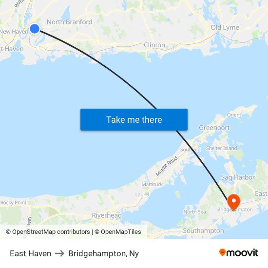 East Haven to Bridgehampton, Ny map