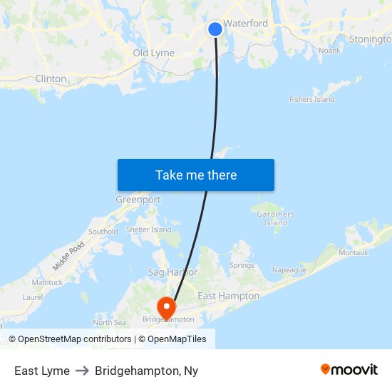 East Lyme to Bridgehampton, Ny map