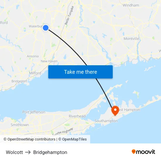 Wolcott to Bridgehampton map