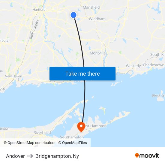 Andover to Bridgehampton, Ny map