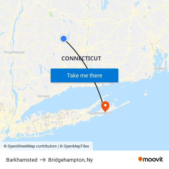 Barkhamsted to Bridgehampton, Ny map