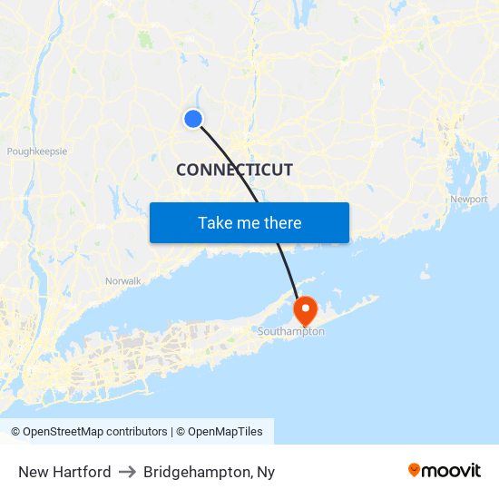 New Hartford to Bridgehampton, Ny map