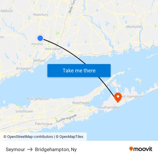 Seymour to Bridgehampton, Ny map