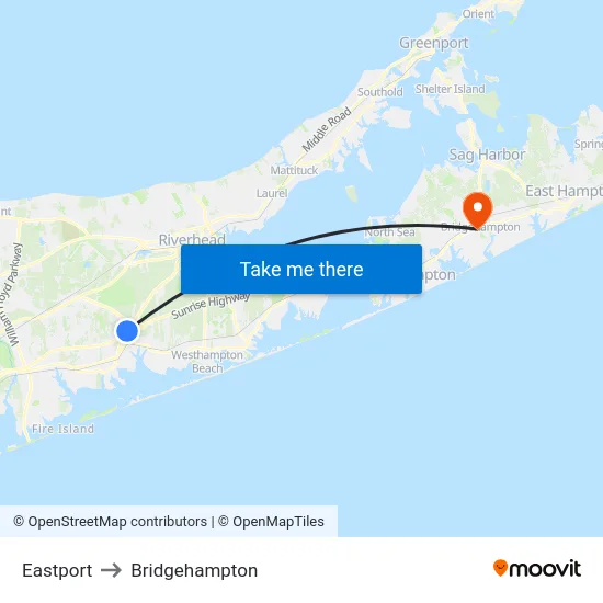 Eastport to Bridgehampton map