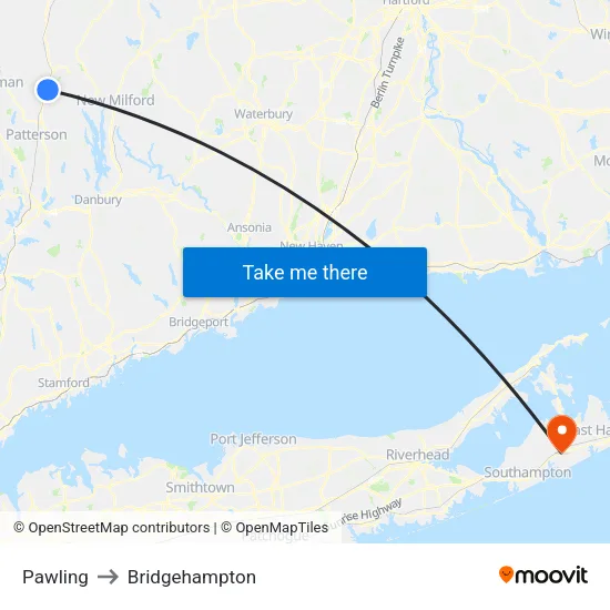 Pawling to Bridgehampton map