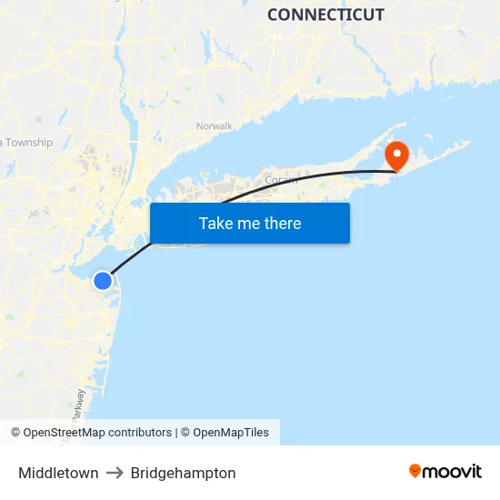 Middletown to Bridgehampton map