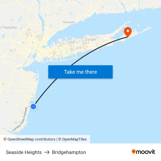 Seaside Heights to Bridgehampton map