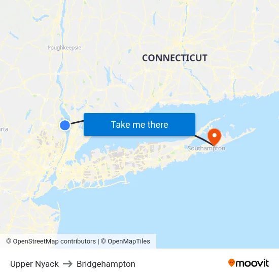 Upper Nyack to Bridgehampton map